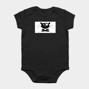 Jolly Roger Pirate Black Cat Crossbones (Cross Mice) - designed by pelagio AM Baby Bodysuit